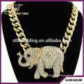 Gold full rhinestones elephant head pendant necklace